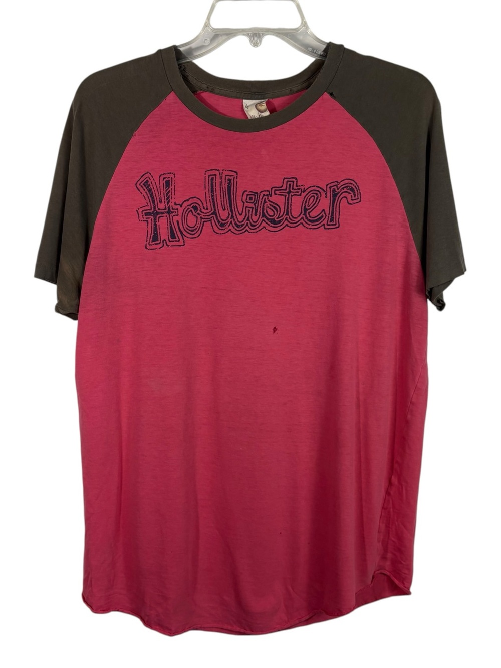 Hollister Vintage Y2K Red Brown Baseball Raglan Cut Paper Thin Logo T-Shirt L